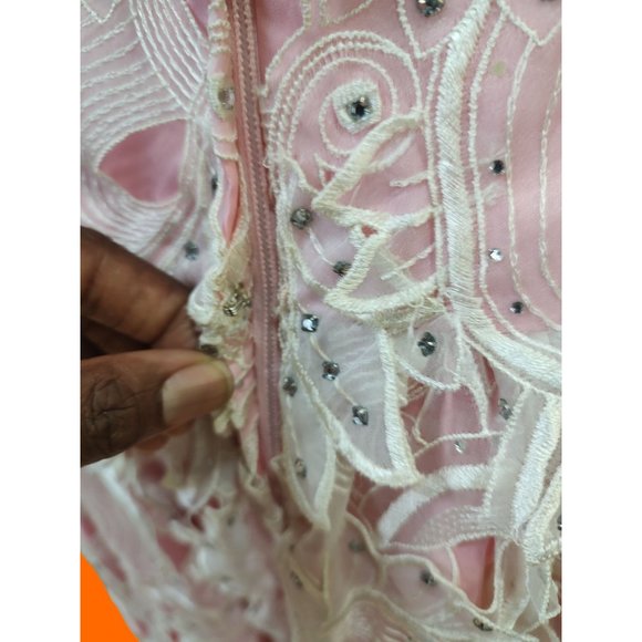 Vintage Pink BarbieCore Drop Waist Rose Taft Couture Gown by Elizabeth Arden - Picture 15 of 16